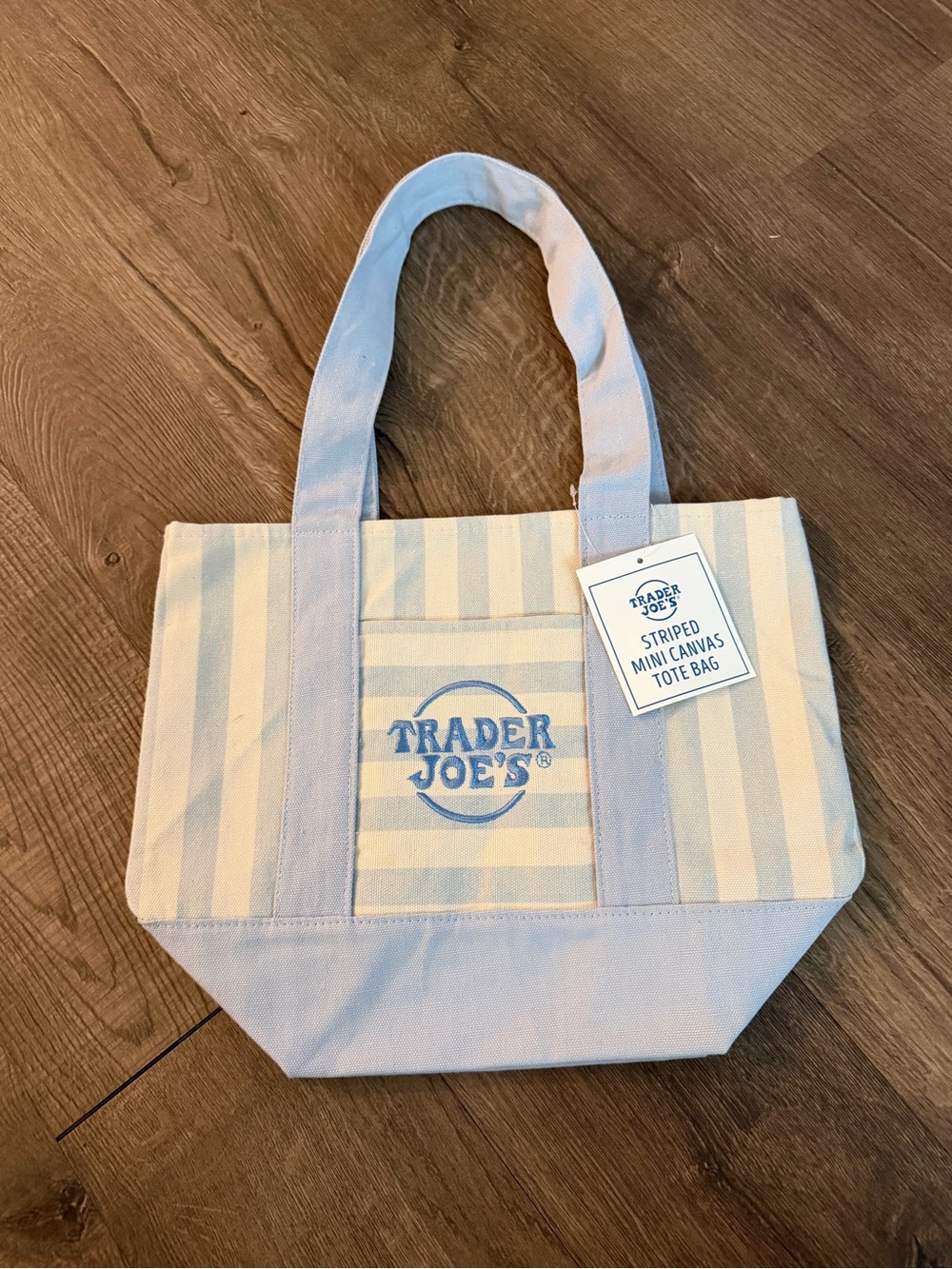 Light Blue Trader Joe’s Stripe Mini Canvas Tote Bag